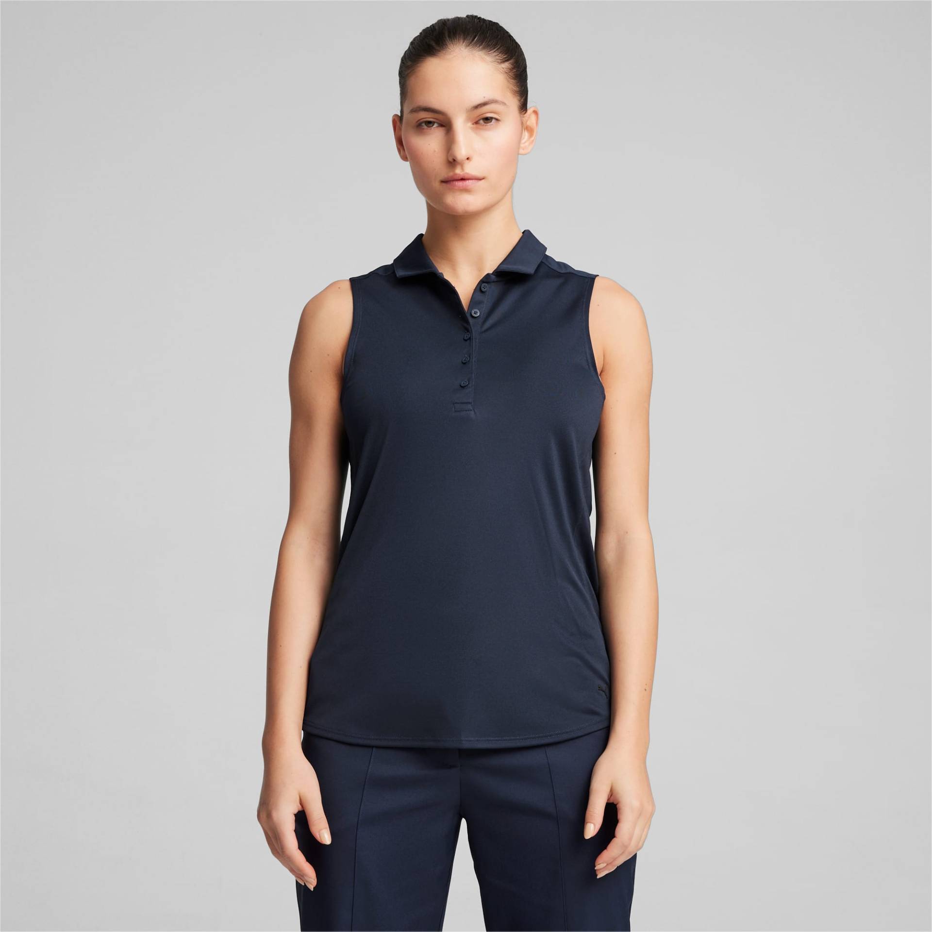 PUMA W Pure Ärmelloses Golf-Poloshirt Damen, Blau, Größe: L, Kleidung von PUMA