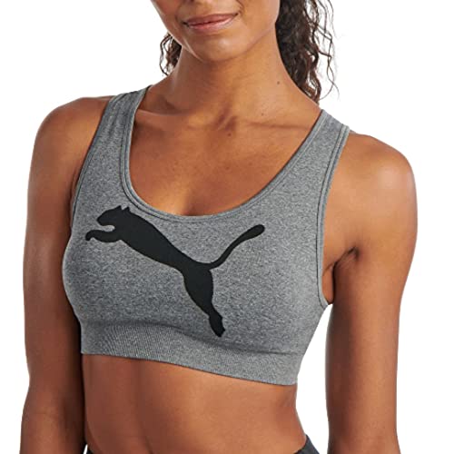 PUMA Damen Nahtloser Sport-BH, Undurchsichtige, Big Cat Medium Heather Grey von PUMA