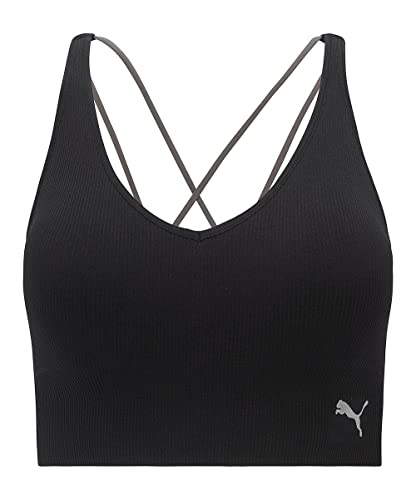 PUMA Women's Seamless Sports Bra, Black Grey/Mirrored Logo, Large von PUMA