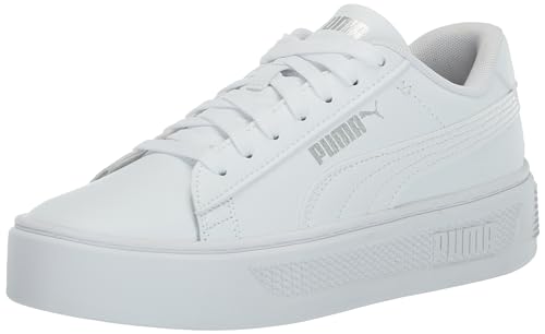 PUMA Women's Smash Platform V3 Sneaker, Puma White-puma White-puma Silber, 40 EU von PUMA