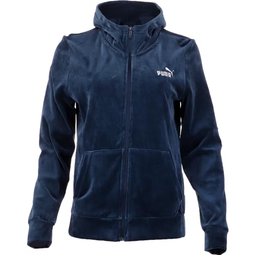 PUMA Womens Ess+ Velour Logo Full-Zip Hoodie Casual Outerwear Casual Pockets - Blue - Size M von PUMA