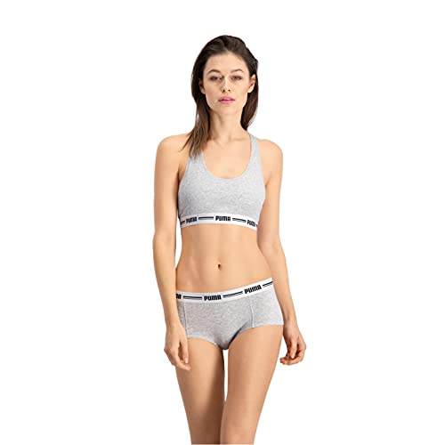 PUMA Damen Hipster Panties Iconic Women's Mini Short (2 Pack), Grey / Grey, M von PUMA