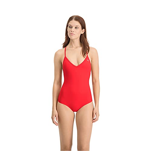 PUMA Damen Puma Zwempak voor dames met V-hals One Piece Swimsuit, Rot, L EU von PUMA