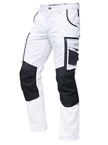PUMA Workwear Precision X - Premium Arbeitshose für Damen, Funktionshose mit vielen Taschen, verstärkten Kniepartien und Stretch - für Handwerk, Produktion und Baugewerbe - Weiß/Anthrazit - 40 von PUMA