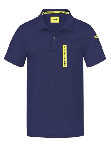 PUMA Workwear Advanced – Poloshirt Herren Kurzarm – Arbeitsshirt mit Brusttasche und Utility Fach an der Schulter – Strapazierfähiges, atmungsaktives und schnelltrocknendes Gewebe – Marine - L von PUMA