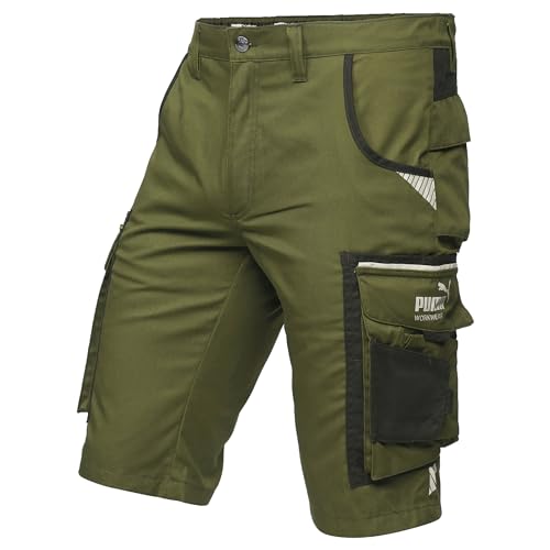 PUMA Workwear Precision X Arbeitshorts - Premium Shorts für Herren, mit vielen Taschen und Reflektoren - für Handwerk, Bauarbeit und Landwirtschaft, Farbe: Oliv/Schwarz, Gr.: 46 von PUMA