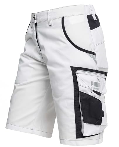 PUMA Workwear Precision X Arbeitsshorts - Kurze Arbeitshose Damen - Robustes, Flexibles Material - Cargohose mit vielen Taschen - Bequeme Passform für Handwerk & Gewerbe - Weiß/Anthrazit - Gr. 48 von PUMA
