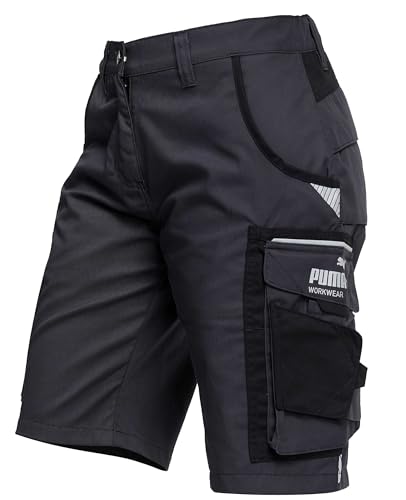 PUMA Workwear Precision X Arbeitsshorts - Kurze Arbeitshose Damen - Robustes, Flexibles Material - Cargohose mit vielen Taschen - Bequeme Passform für Handwerk & Gewerbe - Anthrazit/Schwarz - Gr. 36 von PUMA