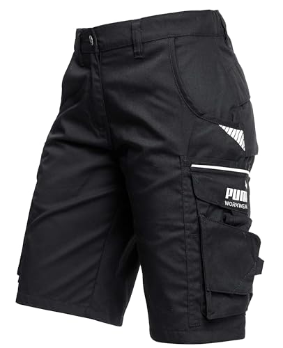 PUMA Workwear Precision X Arbeitsshorts - Kurze Arbeitshose Damen - Robustes, Flexibles Material - Cargohose mit vielen Taschen - Bequeme Passform für Handwerk & Gewerbe - Schwarz - Gr. 46 von PUMA