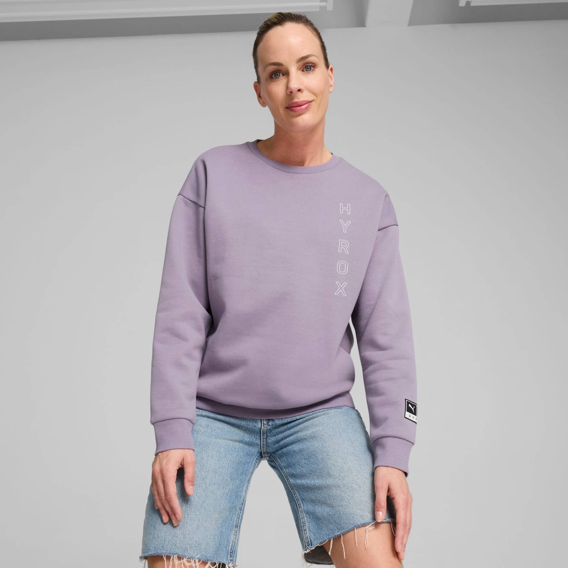 PUMA X HYROX Fleece-Rundhalspullover mit Grafik Damen, Blau, Größe: L, Kleidung PUMA X HYROX Fleece-Rundhalspullover mit Grafik Damen, Blau, Größe: L, Kleidung von PUMA