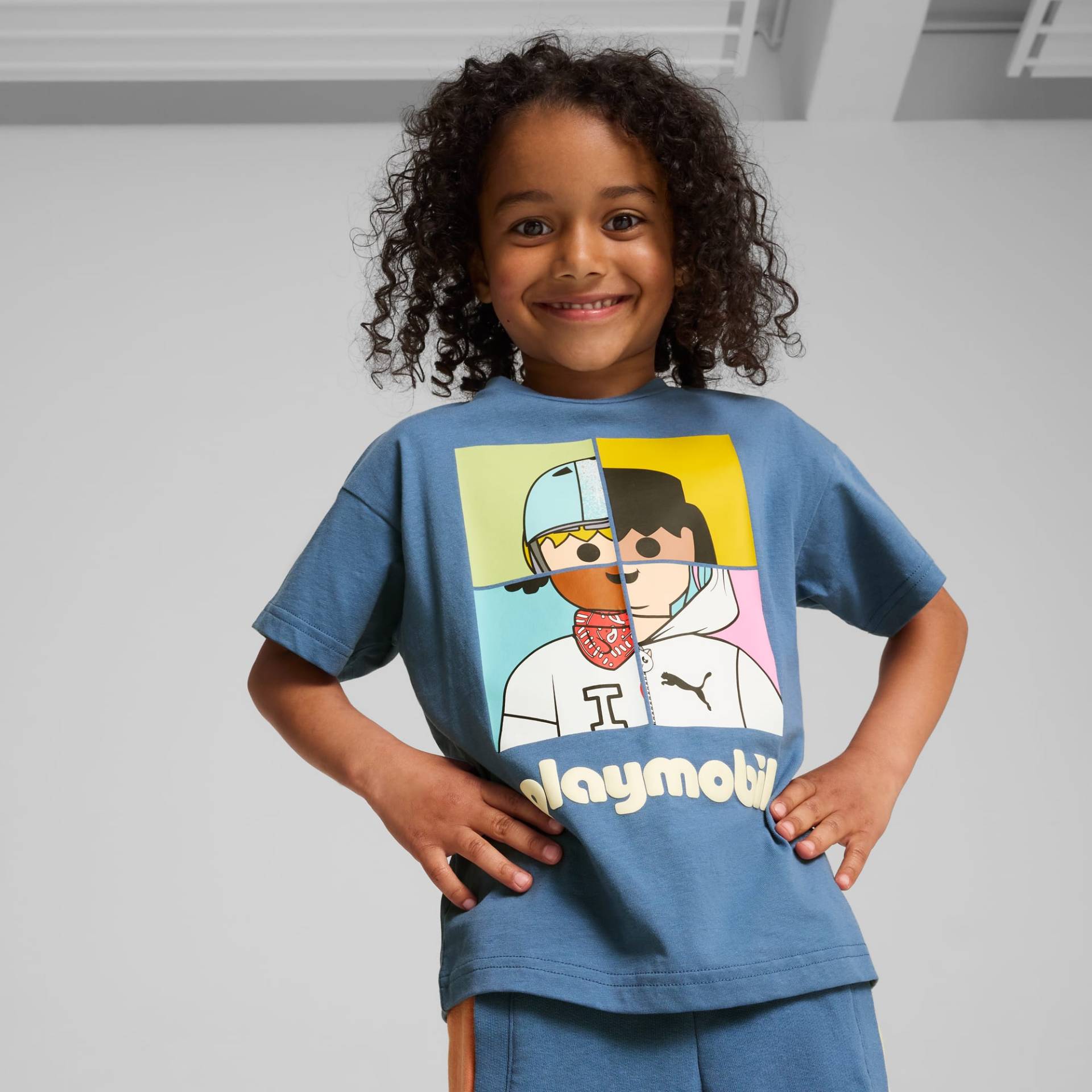 PUMA X PLAYMOBIL® Graphic T-Shirt Kinder, Blau, Größe: 128, Kleidung von PUMA