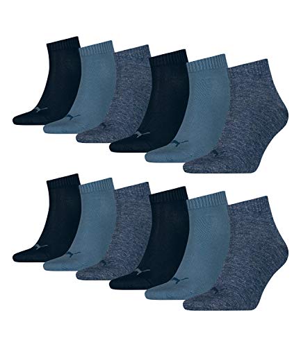 PUMA unisex Quarter Sportsocken Kurzsocken Socken 271080001 12 Paar, Farbe:Blau, Menge:12 Paar (4x 3er Pack), Größe:47-49, Artikel:-460 denim blue von PUMA