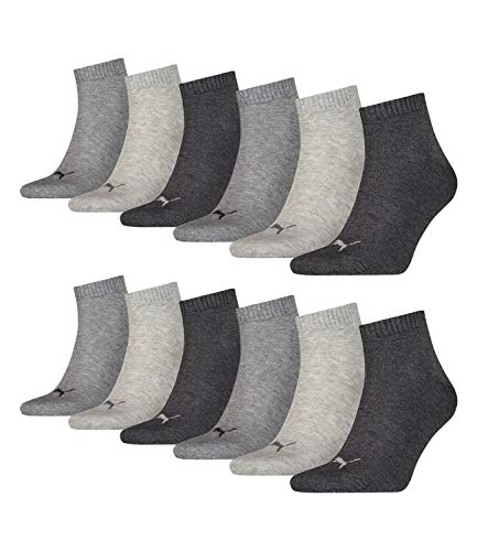 PUMA unisex Quarter Sportsocken Kurzsocken Socken 271080001 12 Paar, Farbe:Grau, Menge:12 Paar (4x 3er Pack), Größe:39-42, Artikel:-800 anthracite/light grey/middle grey von PUMA