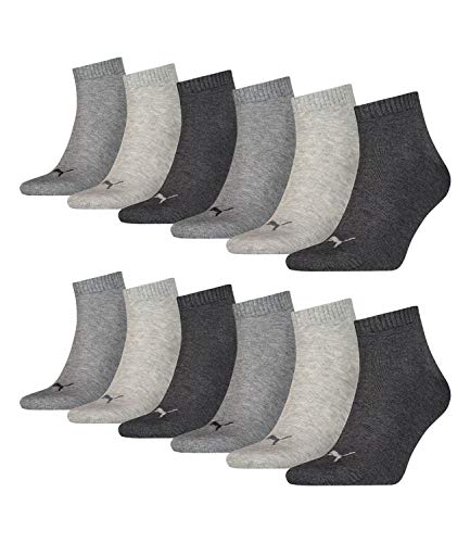 PUMA unisex Quarter Sportsocken Kurzsocken Socken 271080001 12 Paar, Farbe:Grau, Menge:12 Paar (4x 3er Pack), Größe:43-46, Artikel:-800 anthracite/light grey/middle grey von PUMA