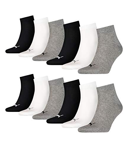 PUMA unisex Quarter Sportsocken Kurzsocken Socken 271080001 12 Paar, Farbe:Mehrfarbig, Menge:12 Paar (4x 3er Pack), Größe:35-38, Artikel:-882 grey/white/black von PUMA