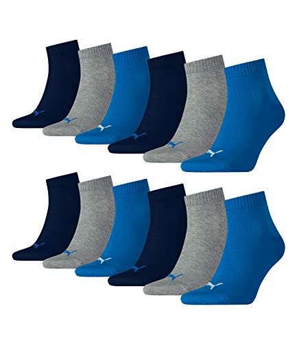 PUMA unisex Quarter Sportsocken Kurzsocken Socken 271080001 12 Paar, Farbe:Mehrfarbig, Menge:12 Paar (4x 3er Pack), Größe:43-46, Artikel:-277 blue/grey melange von PUMA