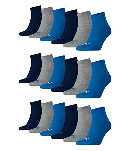 PUMA unisex Quarter Sportsocken Kurzsocken Socken 271080001 18 Paar, Farbe:Mehrfarbig, Menge:18 Paar (6x 3er Pack), Größe:43-46, Artikel:-277 blue/grey melange von PUMA