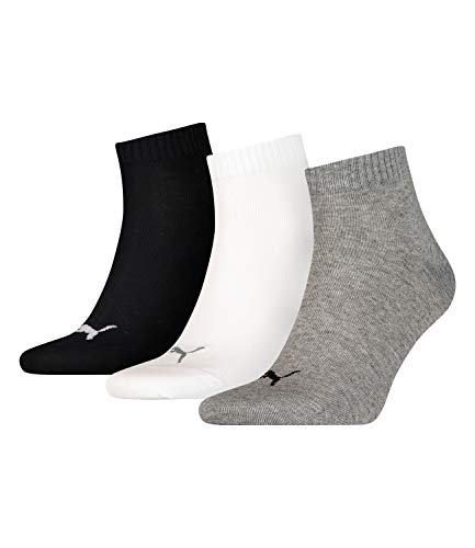 PUMA Plain 3P Quarter Socke, Mehrfarbig (Grey/White/Black), 39-42 von PUMA