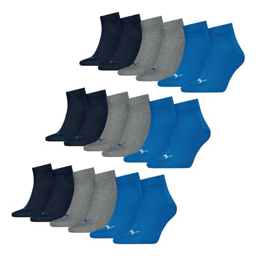 PUMA unisex Quarter Sportsocken Kurzsocken Socken 9 Paar, Farbe:Mehrfarbig, Menge:9 Paar (3x 3er Pack), Größe:47-49, Artikel:-277 blue/grey melange von PUMA