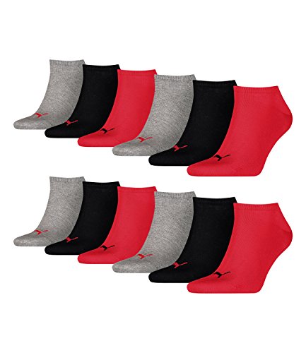 PUMA unisex Sneaker Socken Kurzsocken Sportsocken 261080001 12 Paar, Farbe:Mehrfarbig, Menge:12 Paar (4x 3er Pack), Größe:43-46, Artikel:-232 black / red von PUMA