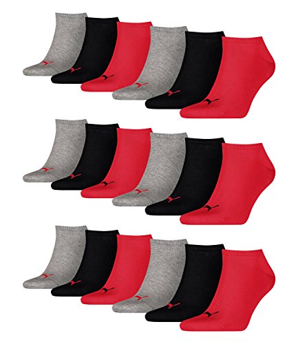 PUMA unisex Sneaker Socken Kurzsocken Sportsocken 261080001 18 Paar, Farbe:Mehrfarbig, Menge:18 Paar (6x 3er Pack), Größe:35-38, Artikel:-232 black / red von PUMA