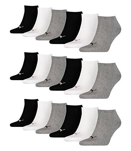 PUMA unisex Sneaker Socken Kurzsocken Sportsocken 261080001 18 Paar, Farbe:Mehrfarbig, Menge:18 Paar (6x 3er Pack), Größe:43-46, Artikel:-882 grey / white / black von PUMA