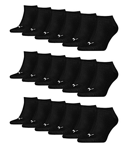 PUMA unisex Sneaker Socken Kurzsocken Sportsocken 261080001 18 Paar, Farbe:Schwarz, Menge:18 Paar (6x 3er Pack), Größe:43-46, Artikel:-200 black von PUMA