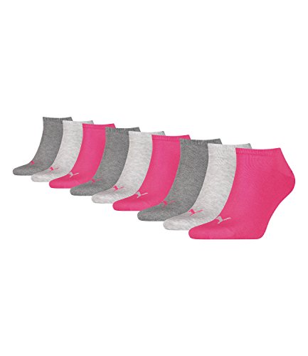 PUMA unisex Sneaker Socken Kurzsocken Sportsocken 261080001 9 Paar, Farbe:Mehrfarbig, Menge:9 Paar (3x 3er Pack), Größe:39-42, Artikel:-656 middle grey melange/pink von PUMA