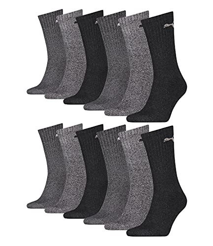 PUMA unisex Sportsocken Tennissocken Freizeitsocken Sport Crew 7312 12 Paar, Farbe:Grau, Menge:12 Paar (4x 3er Pack), Größe:43-46, Artikel:-207 anthracite / grey von PUMA