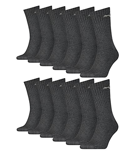 PUMA unisex Sportsocken Tennissocken Freizeitsocken Sport Crew 7312 12 Paar, Farbe:Grau, Menge:12 Paar (4x 3er Pack), Größe:47-49, Artikel:-201 anthracite von PUMA