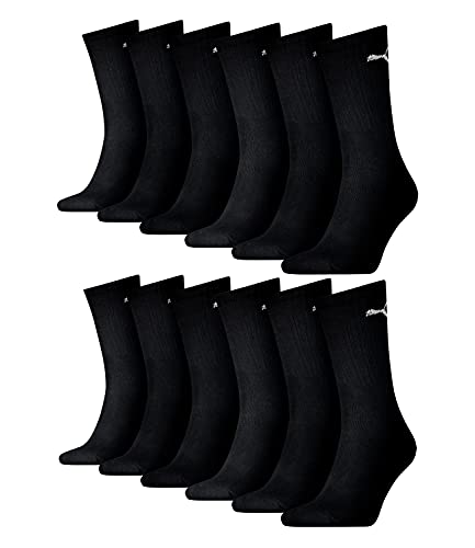 PUMA unisex Sportsocken Tennissocken Freizeitsocken Sport Crew 7312 12 Paar, Farbe:Schwarz, Menge:12 Paar (4x 3er Pack), Größe:39-42, Artikel:-200 black von PUMA