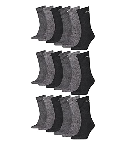 PUMA unisex Sportsocken Tennissocken Freizeitsocken Sport Crew 7312 18 Paar, Farbe:Grau, Menge:18 Paar (6x 3er Pack), Größe:35-38, Artikel:-207 anthracite/grey von PUMA