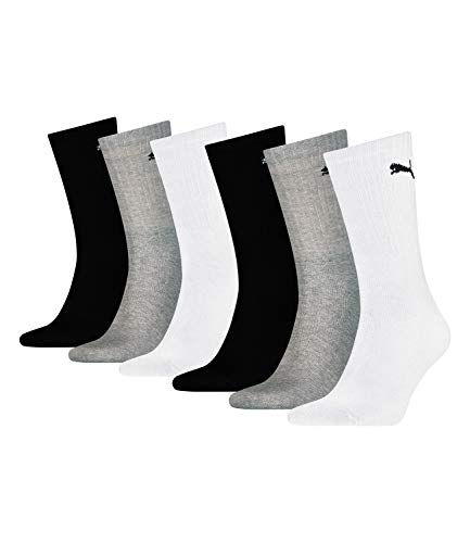 PUMA unisex Sportsocken Tennissocken Freizeitsocken Sport Crew 7312 6 Paar, Farbe:Mehrfarbig, Menge:6 Paar (2x 3er Pack), Größe:35-38, Artikel:-325 white/grey/black von PUMA