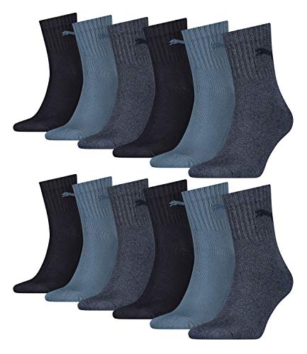 PUMA unisex Sportsocken Tennissocken Kurzschaft Short Crew 231011001 12 Paar, Farbe:Blau, Menge:12 Paar (4x 3er Pack), Größe:35-38, Artikel:-460 denim blue von PUMA