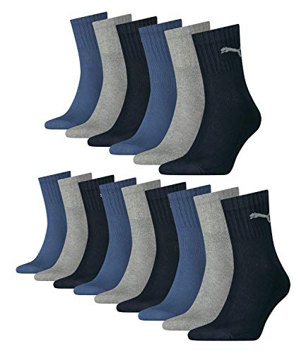 PUMA unisex Sportsocken Tennissocken Kurzschaft Short Crew 231011001 15 Paar, Farbe:Mehrfarbig, Menge:15 Paar (5x 3er Pack), Größe:47-49, Artikel:-532 navy/grey/nightshadow blue von PUMA