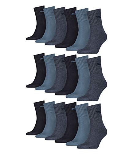 PUMA unisex Sportsocken Tennissocken Kurzschaft Short Crew 231011001 18 Paar, Farbe:Blau, Menge:18 Paar (6x 3er Pack), Größe:39-42, Artikel:-460 denim blue von PUMA