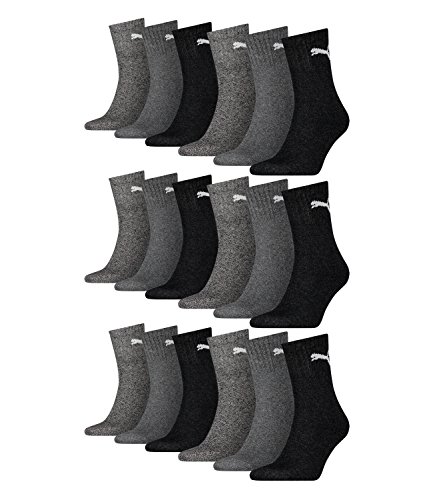 PUMA unisex Sportsocken Tennissocken Kurzschaft Short Crew 231011001 18 Paar, Farbe:Grau, Menge:18 Paar (6x 3er Pack), Größe:39-42, Artikel:-207 anthracite/grey von PUMA