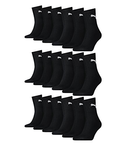 PUMA unisex Sportsocken Tennissocken Kurzschaft Short Crew 231011001 18 Paar, Farbe:Schwarz, Menge:18 Paar (6x 3er Pack), Größe:43-46, Artikel:-200 black von PUMA