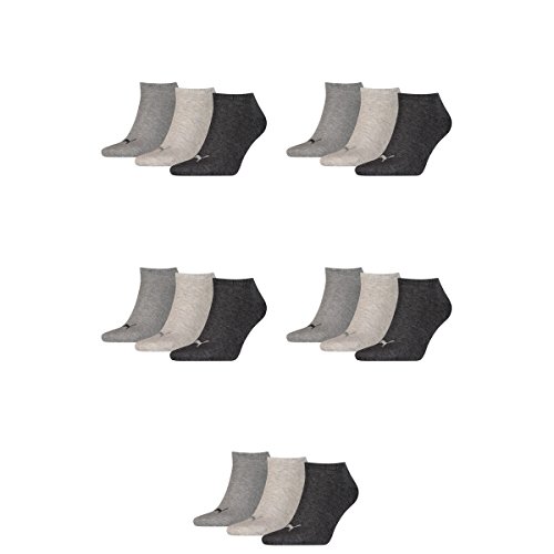 PUMA 15 Paar Sneaker Invisible Socken Gr. 35-49 Unisex für Damen Herren Füßlinge, Farbe:800 - anthraci/l mel grey/m me, Socken & Strümpfe:39-42 von PUMA