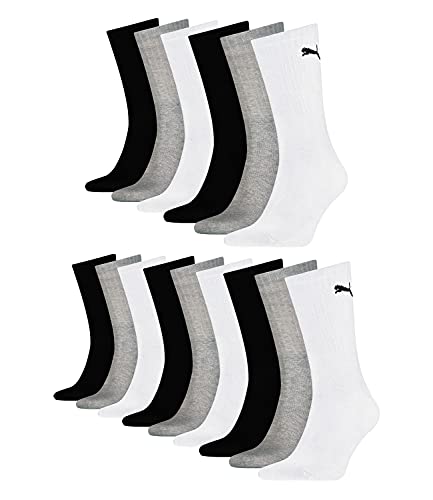 PUMA 15 Paar Sportsocken Tennis Socken Gr. 35-49 Unisex für sie und ihn, Farbe:325 - white/grey/black, Socken & Strümpfe:35-38 von PUMA