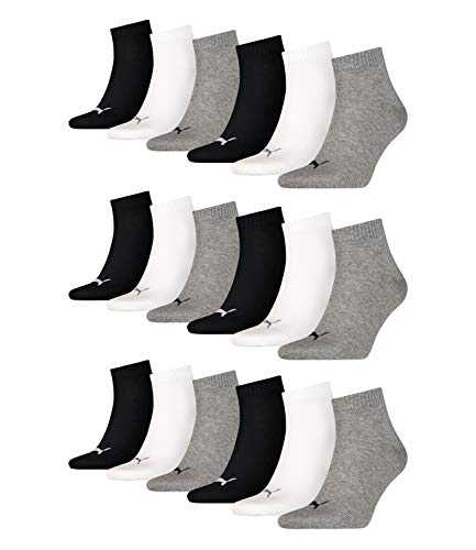 PUMA 18 Paar Unisex Quarter Socken Sneaker Gr. 35-49 für Damen Herren Füßlinge, Farbe:882 - grey/white/black, Socken & Strümpfe:35-38 von PUMA