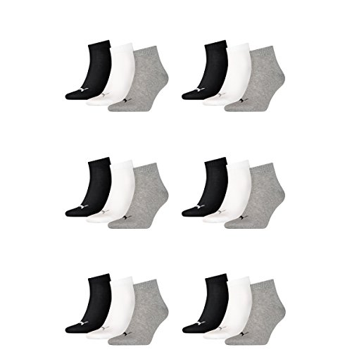 PUMA 18 Paar Unisex Quarter Socken Sneaker Gr. 35-49 für Damen Herren Füßlinge, Farbe:882 - grey/white/black, Socken & Strümpfe:43-46 von PUMA