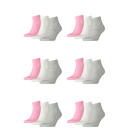 PUMA 18 Paar Unisex Quarter Socken Sneaker Gr. 35-49 für Damen Herren Füßlinge, Farbe:395 - prism pink, Socken & Strümpfe:35-38 von PUMA