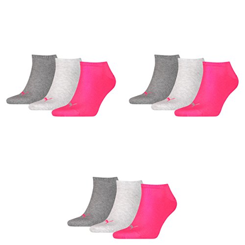 PUMA 9 Paar Sneaker Invisible Socken Gr. 35-49 Unisex für Damen Herren Füßlinge, Farbe:656 - middle grey mélange/pink, Socken & Strümpfe:35-38 von PUMA