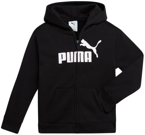 Puma Active Mädchen Kapuzenpullover mit Reißverschluss, leicht, weiches Fleece, Kapuzenpullover, für Mädchen (7–16), Puma, Schwarz, 12-14 von PUMA