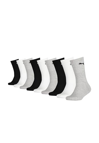 PUMA JUNIOR CREW Kinder Tennis Socken für Mädchen und Jungen 9er Pack, Farbe:Black/White/Grey, Socken & Strümpfe:27-30 von PUMA