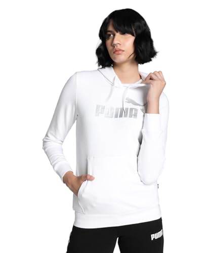 PUMA Damen Essentials+ Metallic Logo Hoodie SWhite Metallic Silver von PUMA