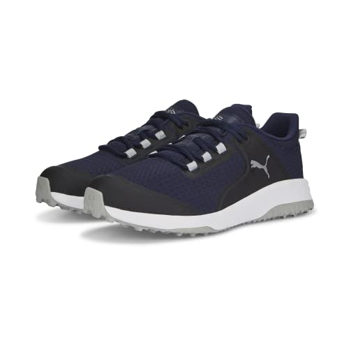 Puma Golf Herren Fusion Grip extra breit Golfschuh, Puma Navy-Puma Silver-Quiet Shade, 45 EU Weit von PUMA