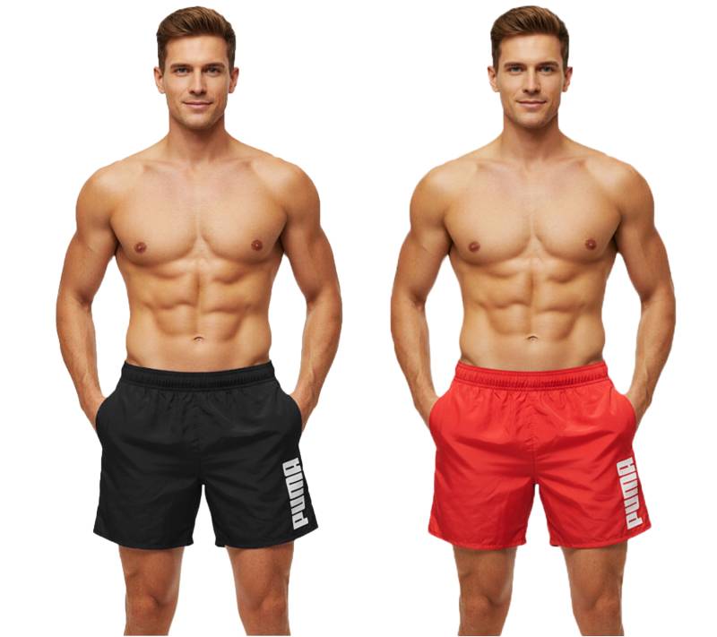 Puma Herren Bade-Shorts Schwimm-Hose mit Taschen Sommer-Shorts stylische Bademode 100004862 Schwarz oder Rot von PUMA