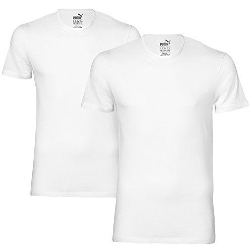 Puma Herren Bodywear Basic T-Shirt 2er Pack, weiß, L, 652001001 von PUMA